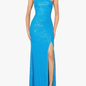 Xscape Vibrant Blue Strapless Prom Dress